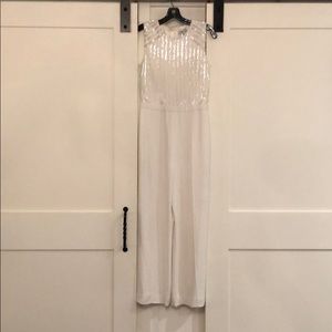 Sleeveless White beaded jumpsuit